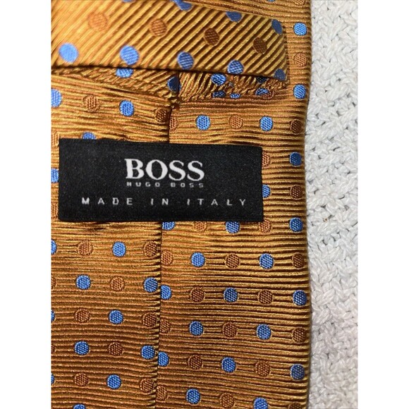 Boss Hugo Boss Men’s Dress Tie Size 59” 3” Gold Dotted Business Formal Italy - Picture 2 of 12